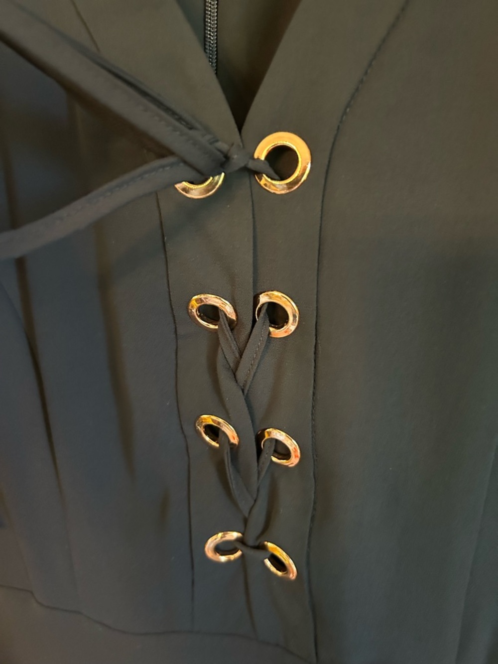 Ivanka Trump Black Chiffon Lace-Up High-Low Midi Dress Rose gold Hardware - Picture 3 of 4